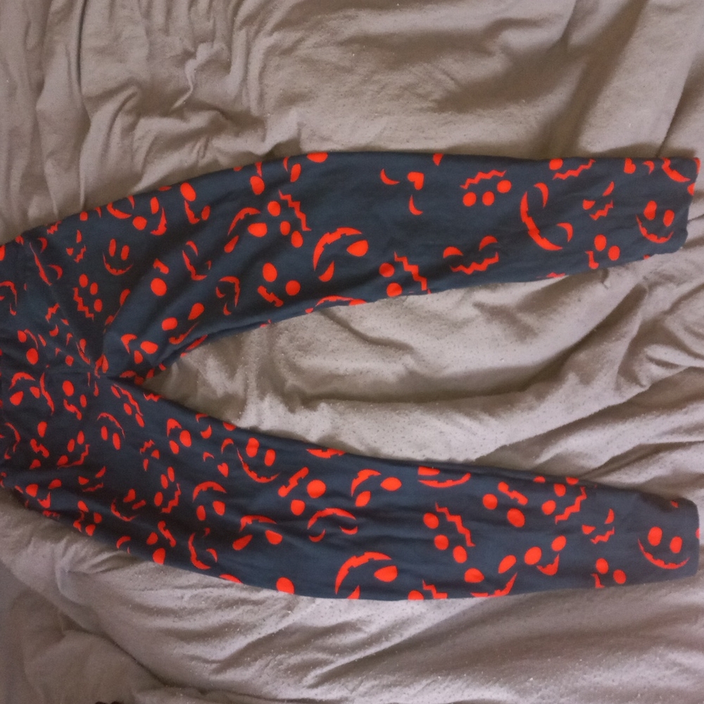 LuLaRoe Halloween Leggings, One Size Fits All, Navy Blue/Orange